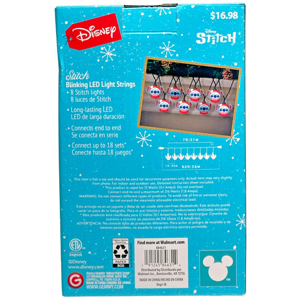Disney Christmas Stitch Blinking Holiday LED String Lights 8.5'L 3 Available New - Picture 3 of 7